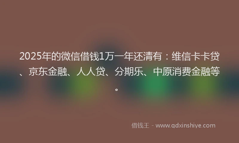 2025年的微信借钱1万一年还清有：维信卡卡贷、京东金融、人人贷、分期乐、中原消费金融等。