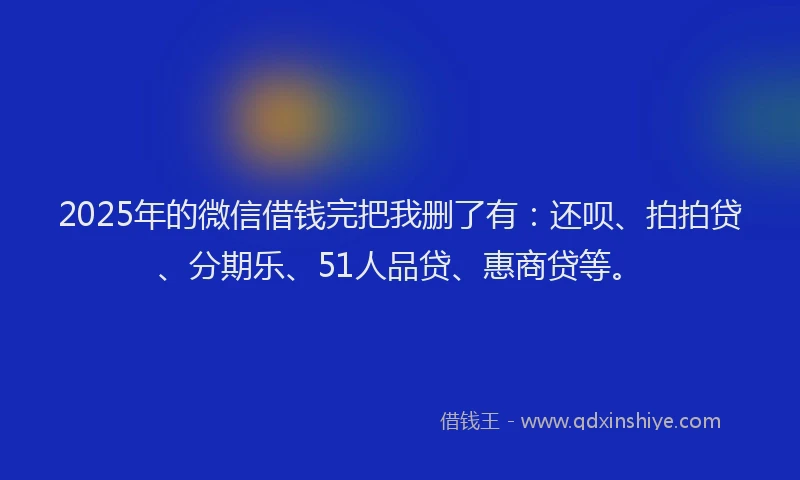 2025年的微信借钱完把我删了有：还呗、拍拍贷、分期乐、51人品贷、惠商贷等。