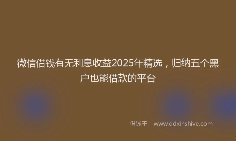 微信借钱有无利息收益2025年精选，归纳五个黑户也能借款的平台