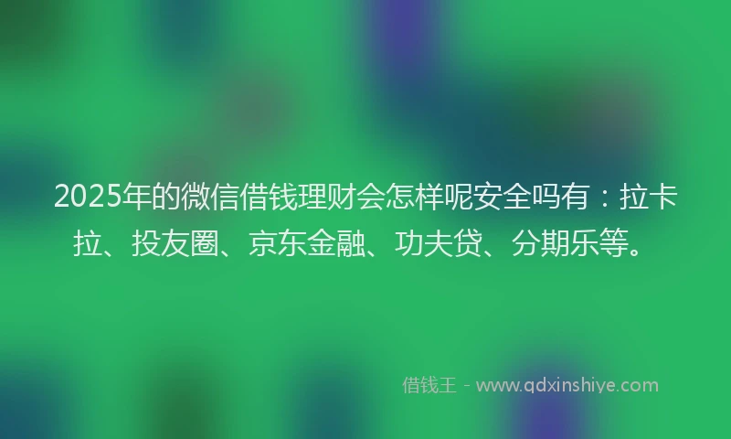 2025年的微信借钱理财会怎样呢安全吗有：拉卡拉、投友圈、京东金融、功夫贷、分期乐等。