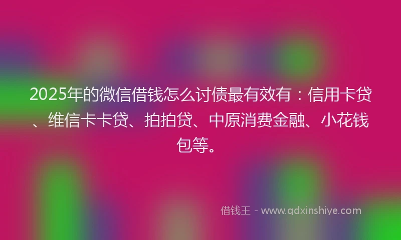 2025年的微信借钱怎么讨债最有效有：信用卡贷、维信卡卡贷、拍拍贷、中原消费金融、小花钱包等。