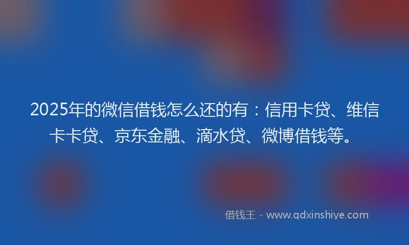 2025年的微信借钱怎么还的有：信用卡贷、维信卡卡贷、京东金融、滴水贷、微博借钱等。