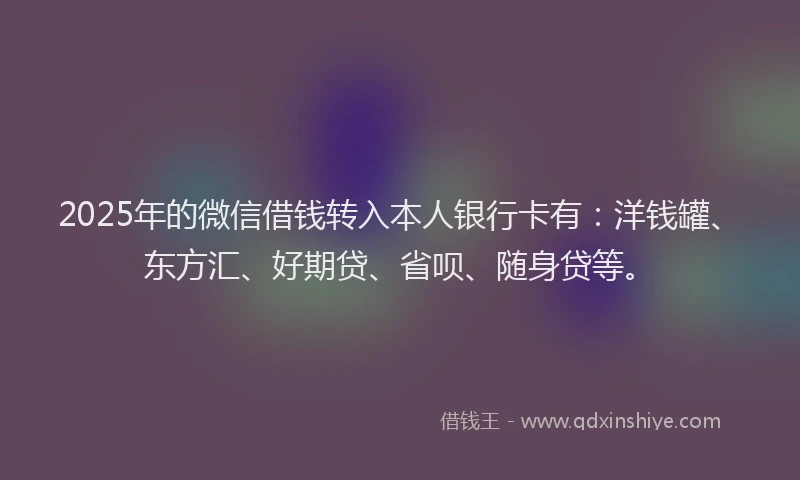 2025年的微信借钱转入本人银行卡有：洋钱罐、东方汇、好期贷、省呗、随身贷等。