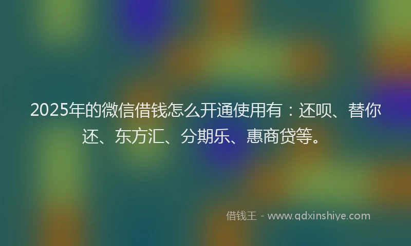 2025年的微信借钱怎么开通使用有：还呗、替你还、东方汇、分期乐、惠商贷等。