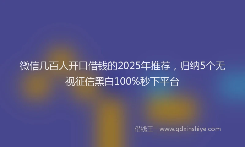 微信几百人开口借钱的2025年推荐,归纳5个无视征信黑白100%秒下平台