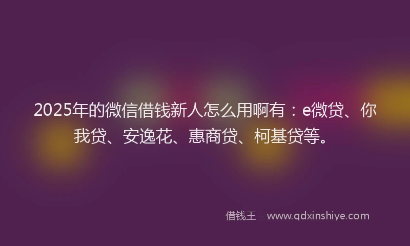 2025年的微信借钱新人怎么用啊有：e微贷、你我贷、安逸花、惠商贷、柯基贷等。