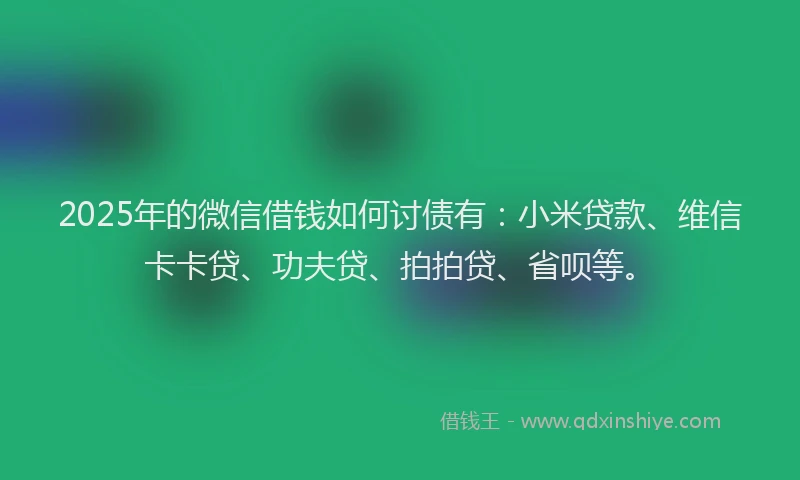 2025年的微信借钱如何讨债有：小米贷款、维信卡卡贷、功夫贷、拍拍贷、省呗等。