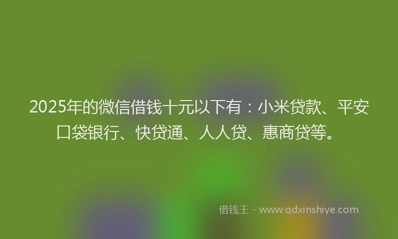 2025年的微信借钱十元以下有：小米贷款、平安口袋银行、快贷通、人人贷、惠商贷等。