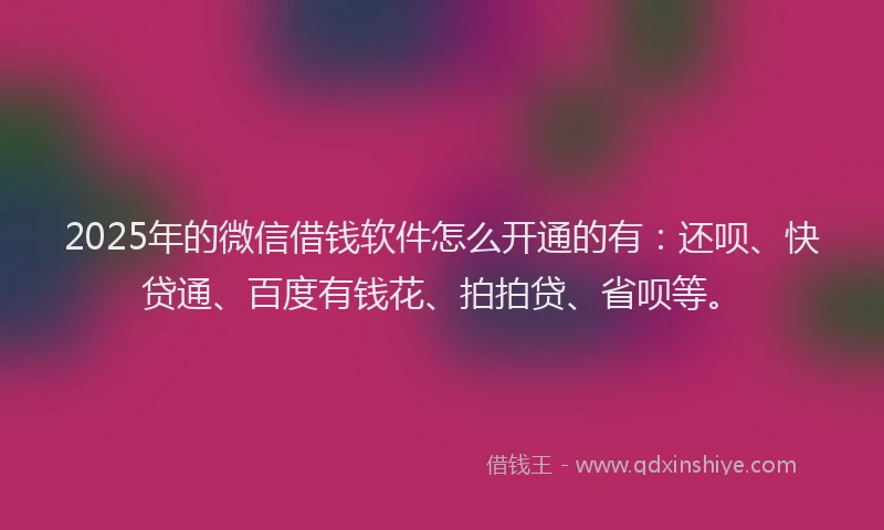 2025年的微信借钱软件怎么开通的有：还呗、快贷通、百度有钱花、拍拍贷、省呗等。