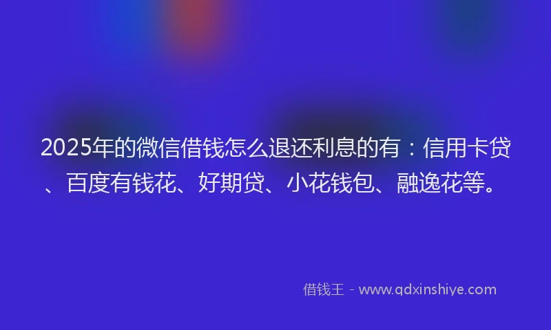2025年的微信借钱怎么退还利息的有：信用卡贷、百度有钱花、好期贷、小花钱包、融逸花等。
