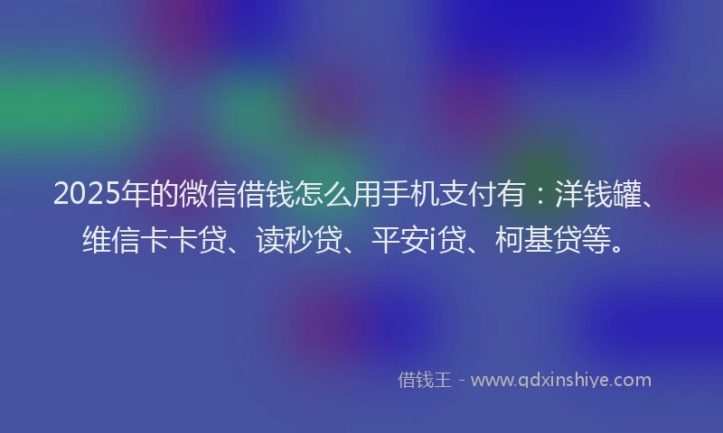 2025年的微信借钱怎么用手机支付有：洋钱罐、维信卡卡贷、读秒贷、平安i贷、柯基贷等。