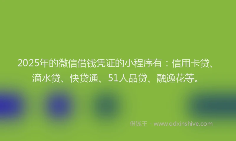 2025年的微信借钱凭证的小程序有：信用卡贷、滴水贷、快贷通、51人品贷、融逸花等。