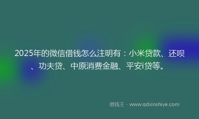 2025年的微信借钱怎么注明有：小米贷款、还呗、功夫贷、中原消费金融、平安i贷等。