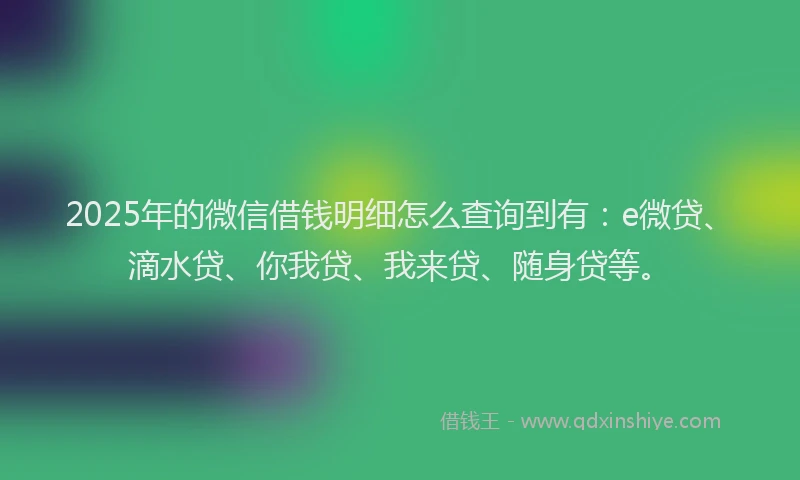 2025年的微信借钱明细怎么查询到有：e微贷、滴水贷、你我贷、我来贷、随身贷等。