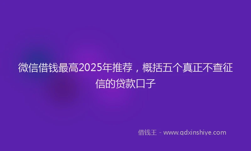 微信借钱最高2025年推荐，概括五个真正不查征信的贷款口子