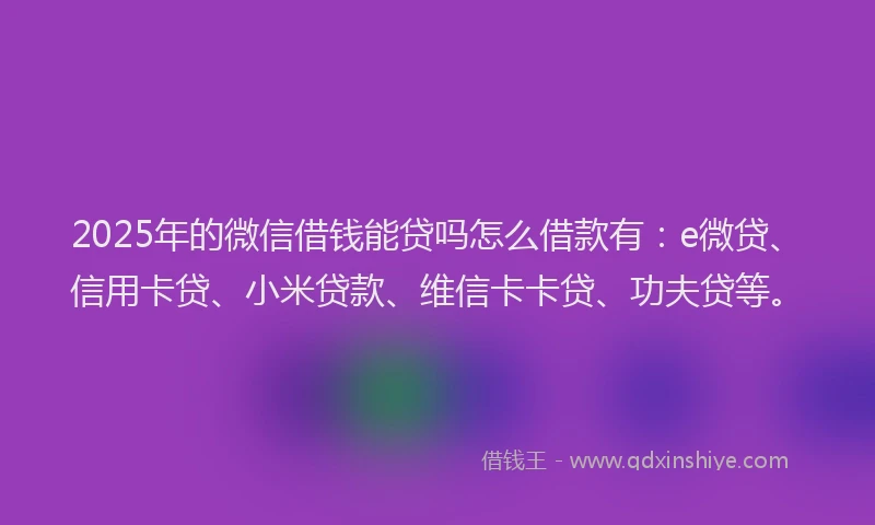 2025年的微信借钱能贷吗怎么借款有：e微贷、信用卡贷、小米贷款、维信卡卡贷、功夫贷等。