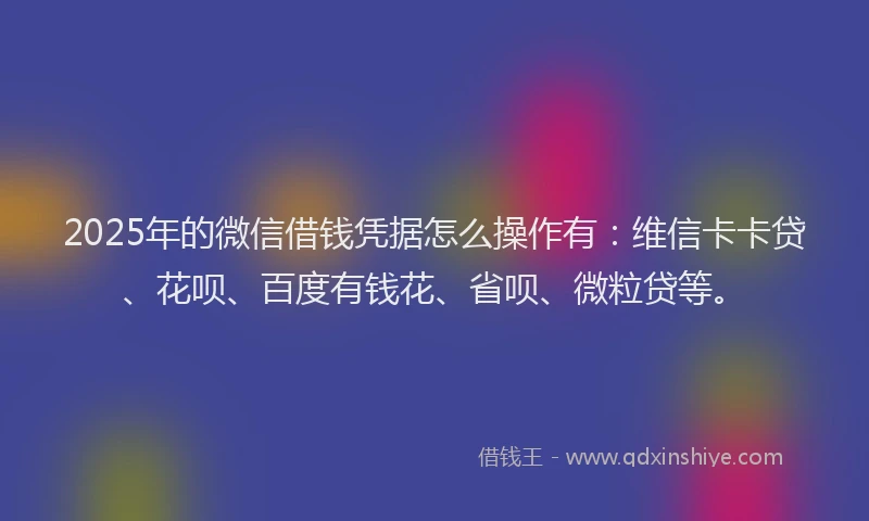2025年的微信借钱凭据怎么操作有：维信卡卡贷、花呗、百度有钱花、省呗、微粒贷等。