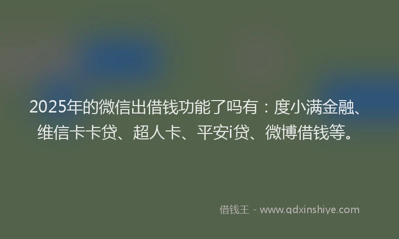2025年的微信出借钱功能了吗有：度小满金融、维信卡卡贷、超人卡、平安i贷、微博借钱等。