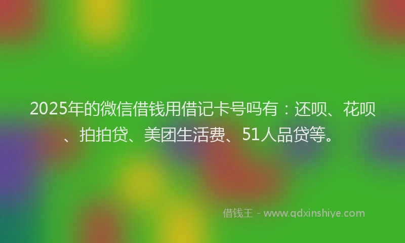 2025年的微信借钱用借记卡号吗有：还呗、花呗、拍拍贷、美团生活费、51人品贷等。