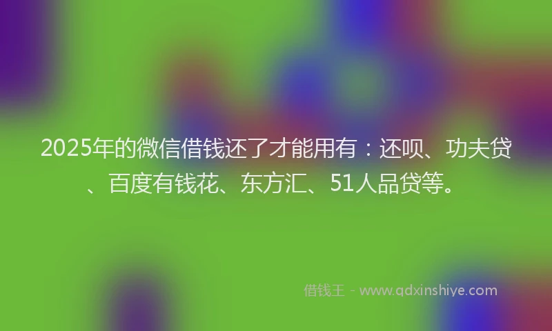 2025年的微信借钱还了才能用有：还呗、功夫贷、百度有钱花、东方汇、51人品贷等。