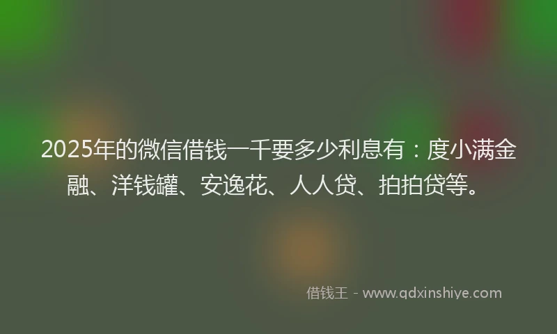 2025年的微信借钱一千要多少利息有：度小满金融、洋钱罐、安逸花、人人贷、拍拍贷等。