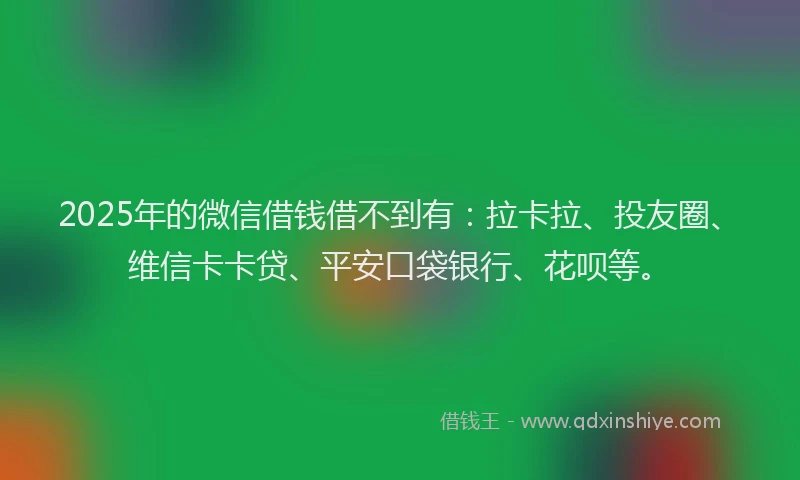 2025年的微信借钱借不到有：拉卡拉、投友圈、维信卡卡贷、平安口袋银行、花呗等。