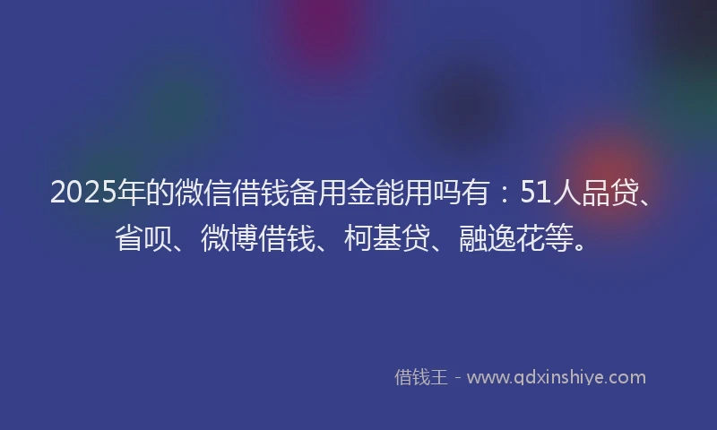 2025年的微信借钱备用金能用吗有：51人品贷、省呗、微博借钱、柯基贷、融逸花等。