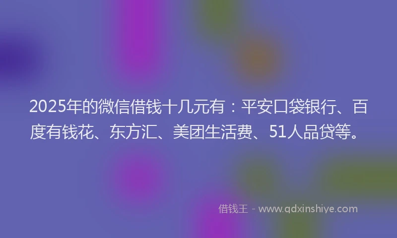 2025年的微信借钱十几元有：平安口袋银行、百度有钱花、东方汇、美团生活费、51人品贷等。