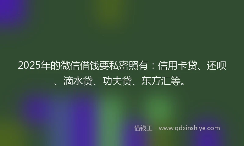 2025年的微信借钱要私密照有：信用卡贷、还呗、滴水贷、功夫贷、东方汇等。