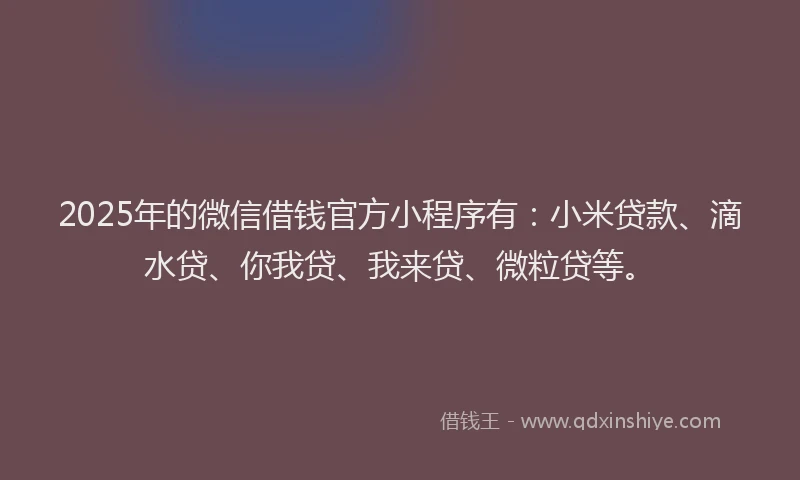 2025年的微信借钱官方小程序有：小米贷款、滴水贷、你我贷、我来贷、微粒贷等。
