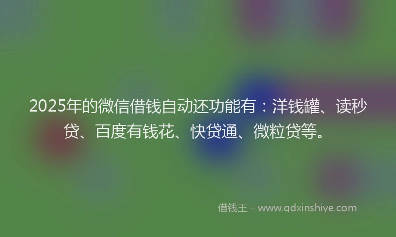2025年的微信借钱自动还功能有：洋钱罐、读秒贷、百度有钱花、快贷通、微粒贷等。