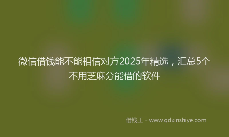 微信借钱能不能相信对方2025年精选，汇总5个不用芝麻分能借的软件
