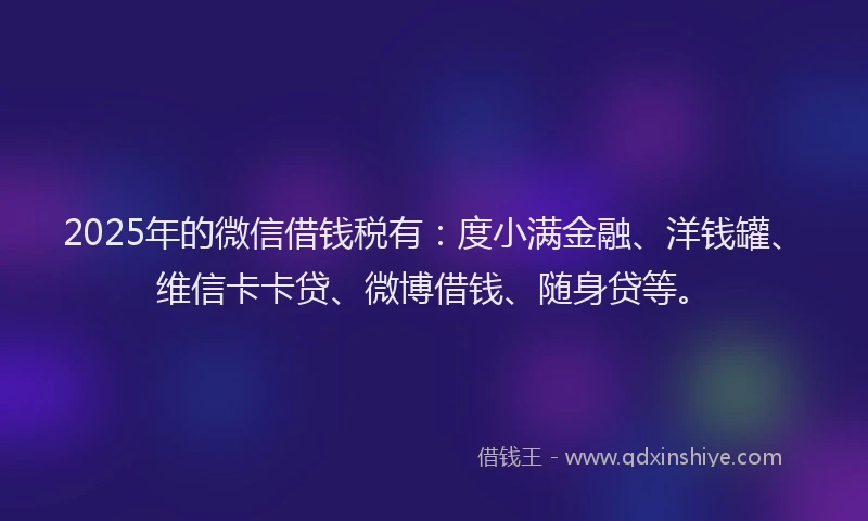 2025年的微信借钱税有：度小满金融、洋钱罐、维信卡卡贷、微博借钱、随身贷等。