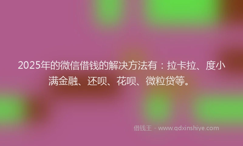 2025年的微信借钱的解决方法有：拉卡拉、度小满金融、还呗、花呗、微粒贷等。