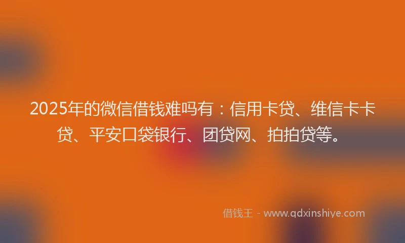 2025年的微信借钱难吗有：信用卡贷、维信卡卡贷、平安口袋银行、团贷网、拍拍贷等。