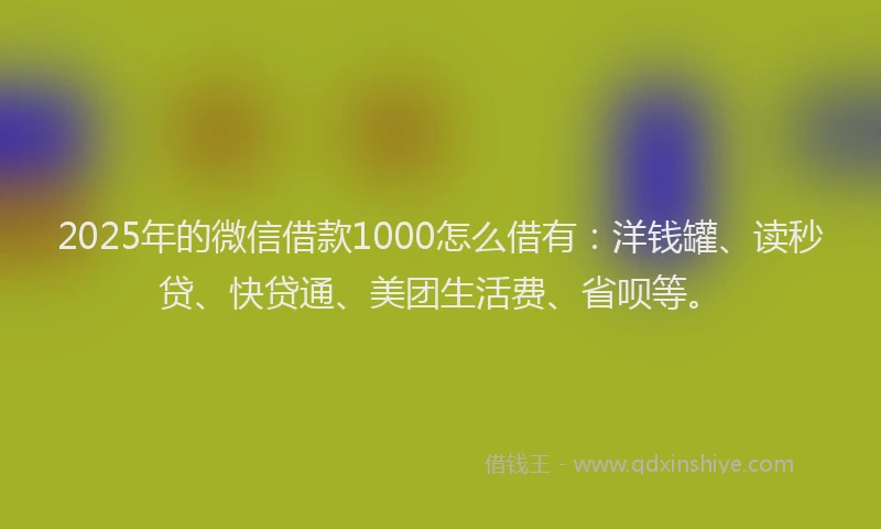 2025年的微信借款1000怎么借有：洋钱罐、读秒贷、快贷通、美团生活费、省呗等。