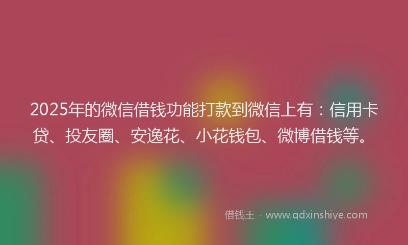 2025年的微信借钱功能打款到微信上有：信用卡贷、投友圈、安逸花、小花钱包、微博借钱等。