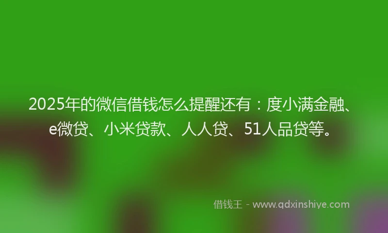 2025年的微信借钱怎么提醒还有：度小满金融、e微贷、小米贷款、人人贷、51人品贷等。