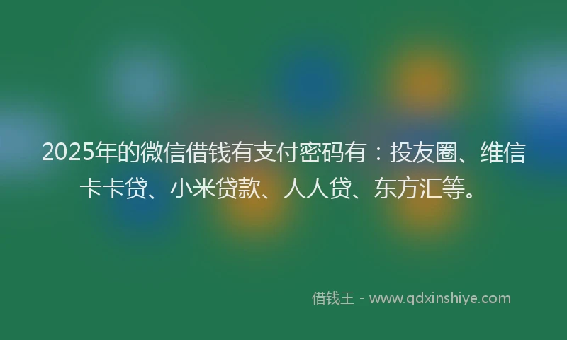 2025年的微信借钱有支付密码有：投友圈、维信卡卡贷、小米贷款、人人贷、东方汇等。