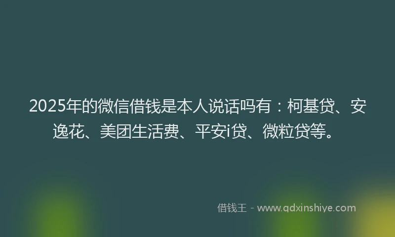 2025年的微信借钱是本人说话吗有：柯基贷、安逸花、美团生活费、平安i贷、微粒贷等。