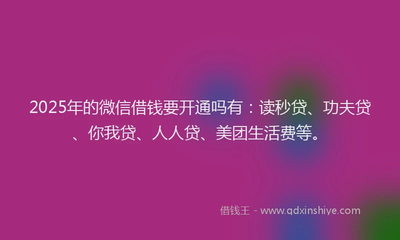2025年的微信借钱要开通吗有：读秒贷、功夫贷、你我贷、人人贷、美团生活费等。