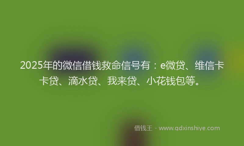 2025年的微信借钱救命信号有：e微贷、维信卡卡贷、滴水贷、我来贷、小花钱包等。