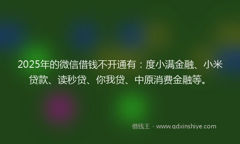 2025年的微信借钱不开通有：度小满金融、小米贷款、读秒贷、你我贷、中原消费金融等。