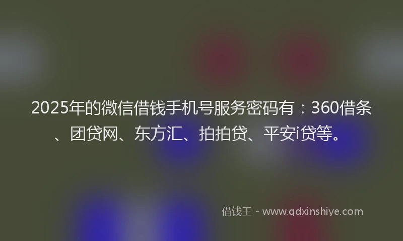 2025年的微信借钱手机号服务密码有：360借条、团贷网、东方汇、拍拍贷、平安i贷等。