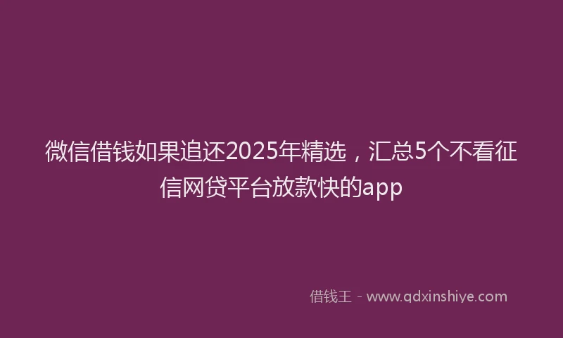 微信借钱如果追还2025年精选，汇总5个不看征信网贷平台放款快的app