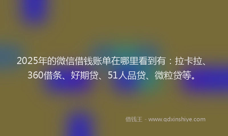 2025年的微信借钱账单在哪里看到有：拉卡拉、360借条、好期贷、51人品贷、微粒贷等。