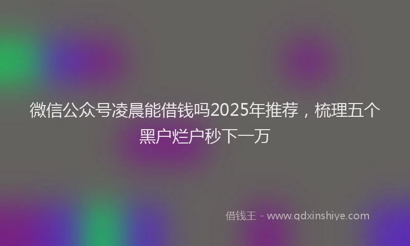 微信公众号凌晨能借钱吗2025年推荐，梳理五个黑户烂户秒下一万