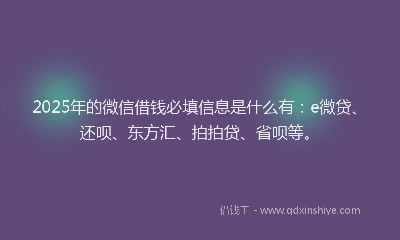 2025年的微信借钱必填信息是什么有：e微贷、还呗、东方汇、拍拍贷、省呗等。
