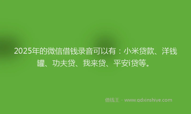 2025年的微信借钱录音可以有：小米贷款、洋钱罐、功夫贷、我来贷、平安i贷等。