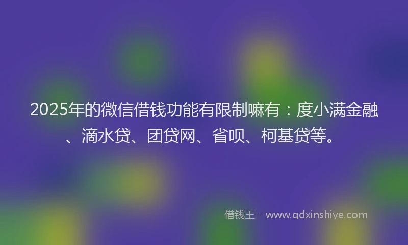 2025年的微信借钱功能有限制嘛有：度小满金融、滴水贷、团贷网、省呗、柯基贷等。